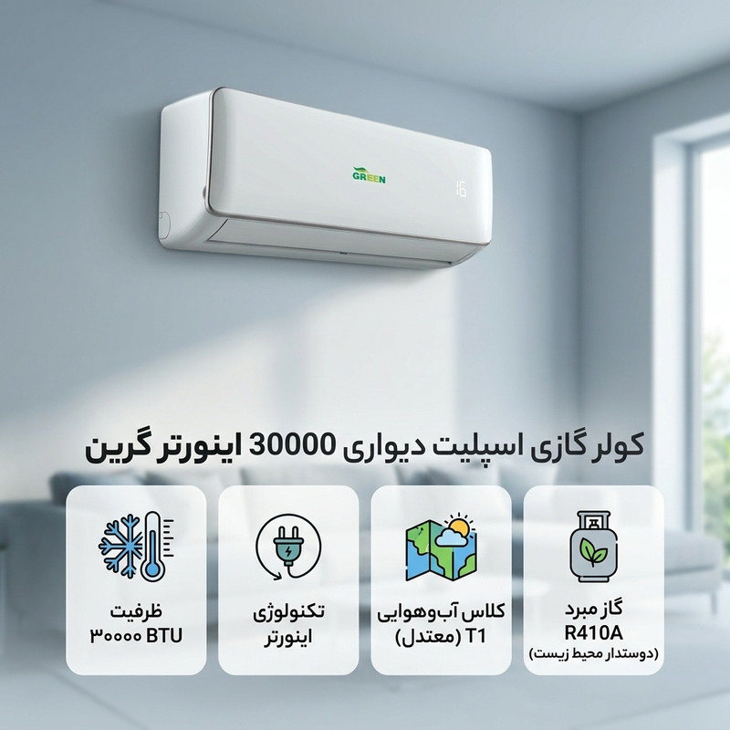 کولر گازی اسپلیت دیواری 30000 اینورتر گرین مدل SDK-CH30F1C1A2P 4