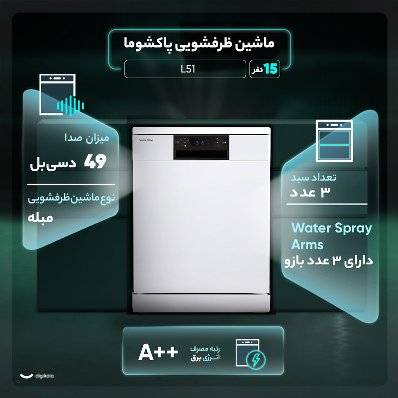 ماشین ظرفشویی 15 نفره پاکشوما مدل L51 7