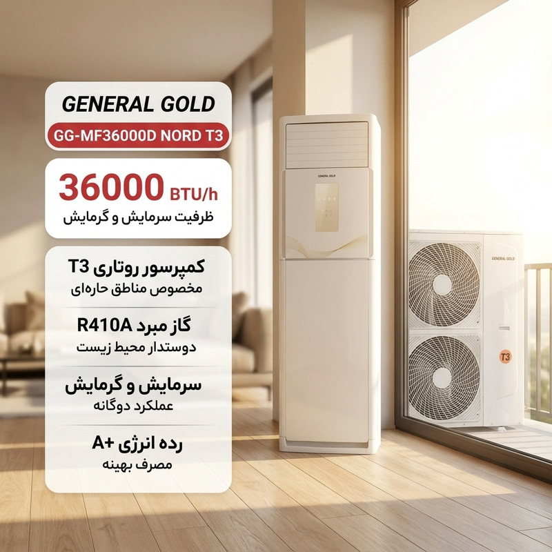 کولر گازی ایستاده 36000 دور ثابت جنرال گلد مدل GG-MF36000D NORD T3 2