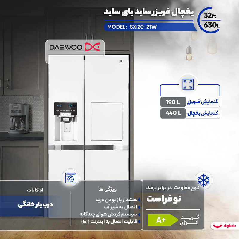 یخچال فریزر ساید بای ساید 32 فوت دوو مدل SXi20-21W 6