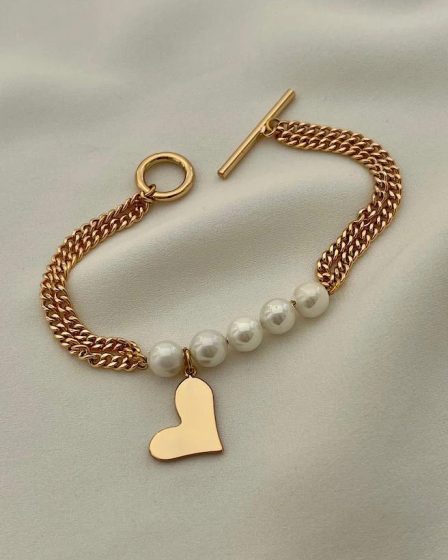 دستبند مروارید و آویز قلب ژوپینگ 2
