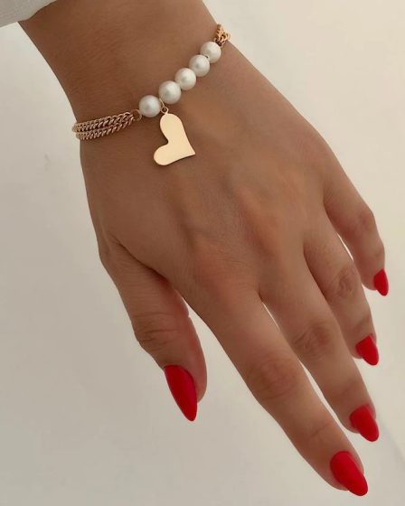 دستبند مروارید و آویز قلب ژوپینگ 3