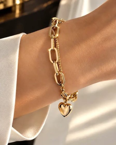 دستبند دو لاین آویز قلب ژوپینگ 2