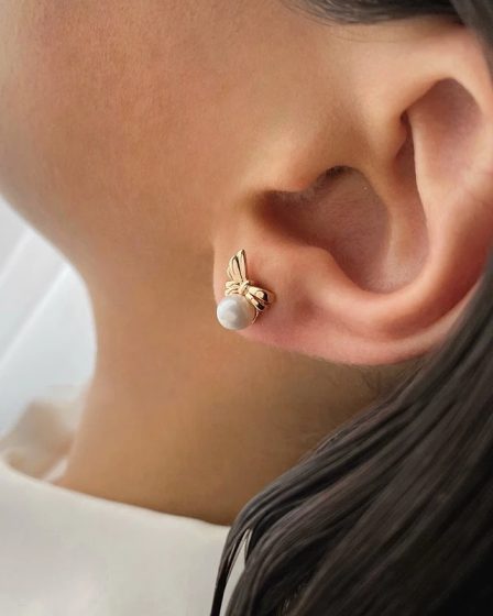 گوشواره میخی پاپیون مرواریدی ژوپینگ 2