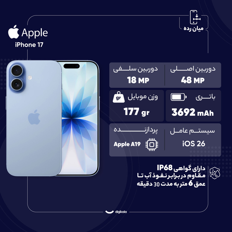 گوشی موبایل اپل مدل iPhone 17 CH دو سیم کارت ظرفیت 256 گیگابایت و رم 8 گیگابایت - نات اکتیو ead5 10