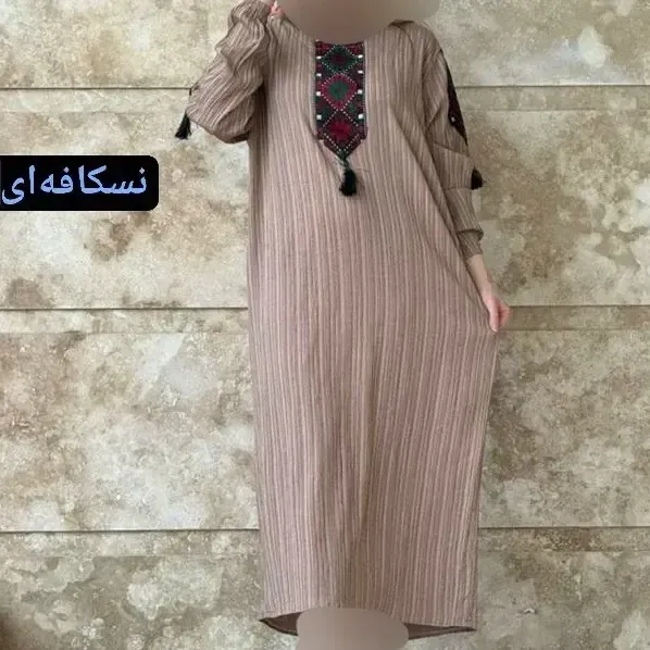 پیراهن زنانه کراش کتیبه ای فری سایز مناسب تا سایز 50 6