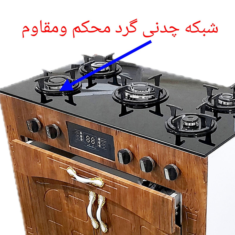 اجاق گاز 5 شعله هاکان مدل رو شیشه فندک دار دو درب 7
