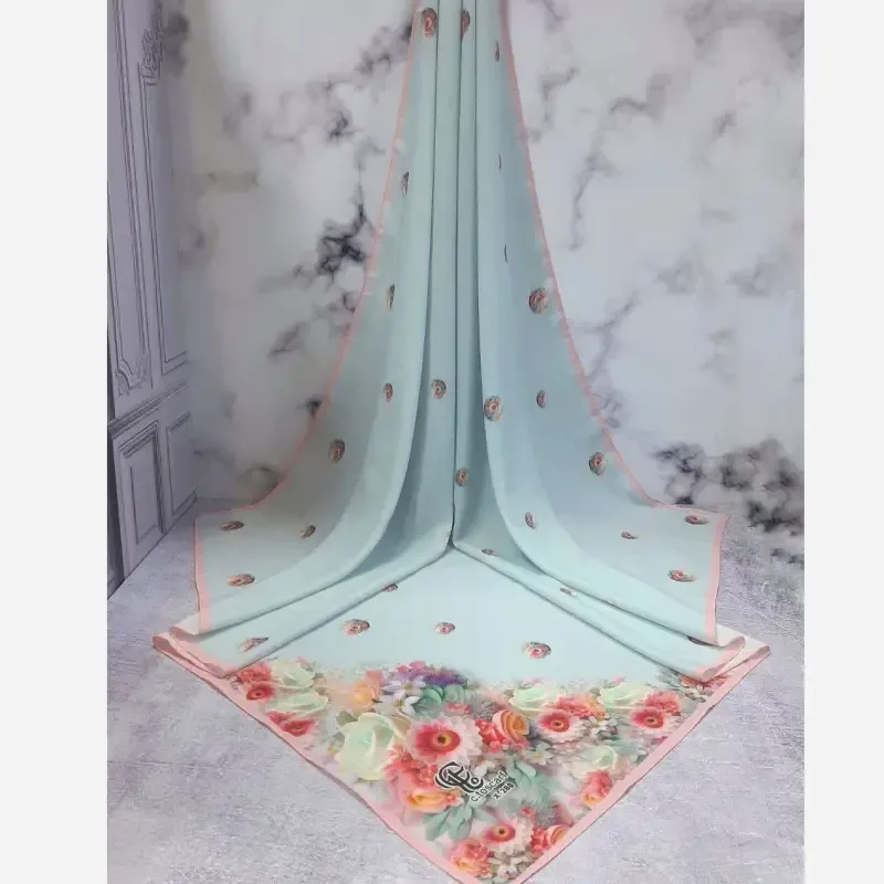 روسری نخ کاستوم طرح تبسم قواره بزرگ 140x140 سیتو صورتی آبی 2