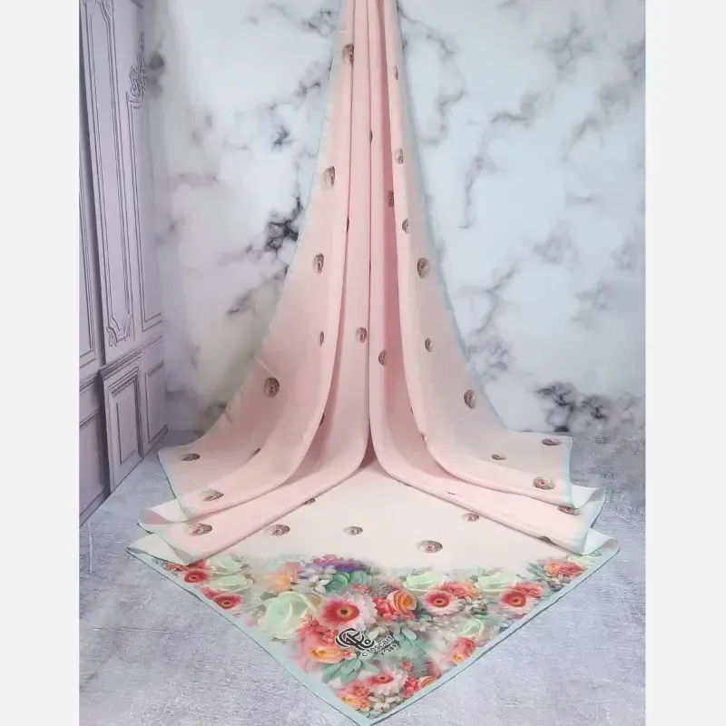 روسری نخ کاستوم طرح تبسم قواره بزرگ 140x140 سیتو صورتی آبی 7