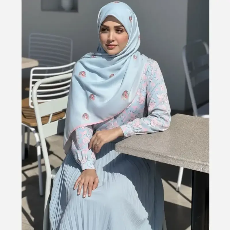 روسری نخ کاستوم طرح تبسم قواره بزرگ 140x140 سیتو صورتی آبی 8