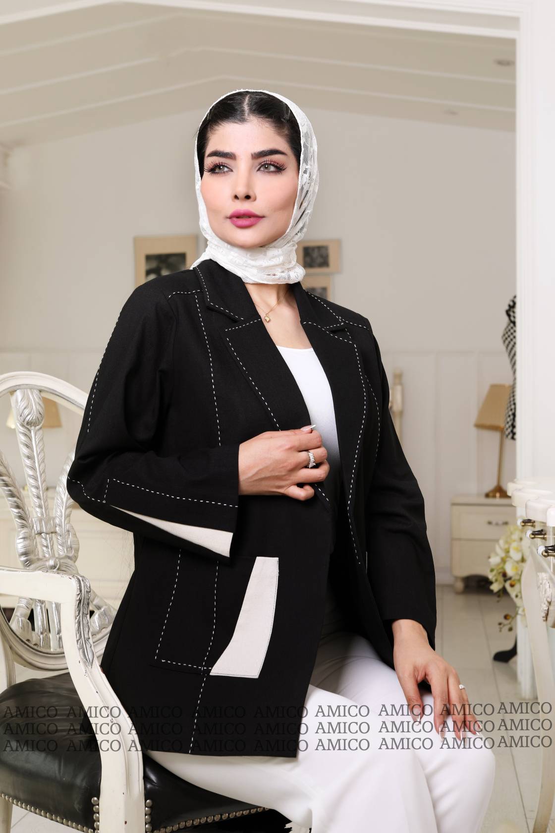 کت پارچه لینن کش شلال دوزی 8
