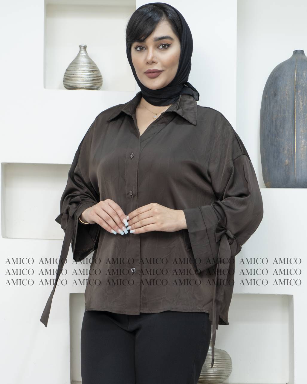 شومیز جنس پری ساتن آستین پاپیونی 3