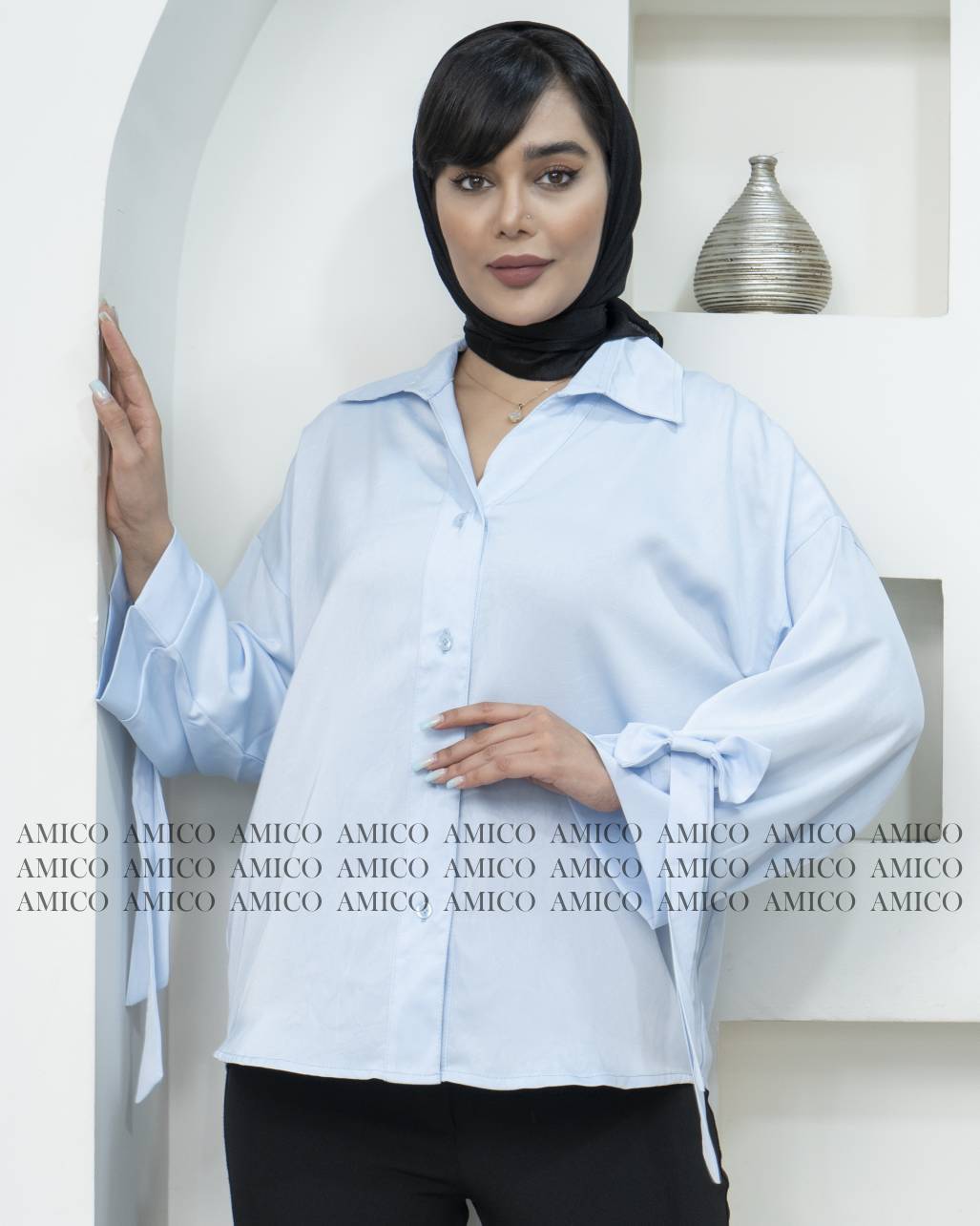 شومیز جنس پری ساتن آستین پاپیونی 12