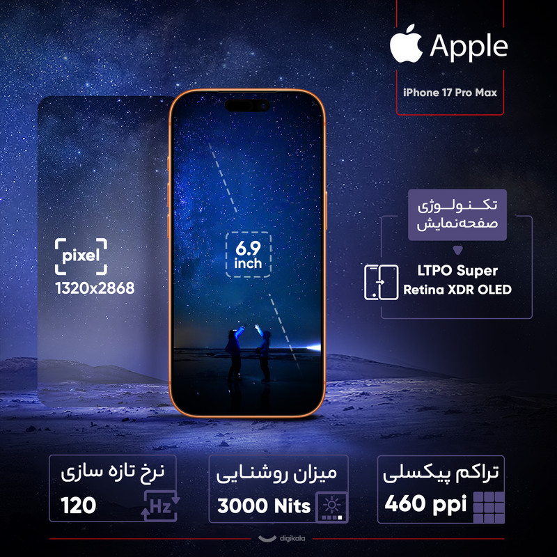 گوشی موبایل اپل مدل iPhone 17 Pro Max ZAA تک سیم کارت + eSim ظرفیت 512 گیگابایت و رم 12 گیگابایت - نات اکتیو 30