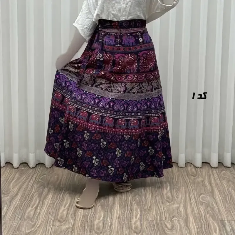 دامن زنانه لنگی کتان فری سایز مناسب تا سایز 52 7