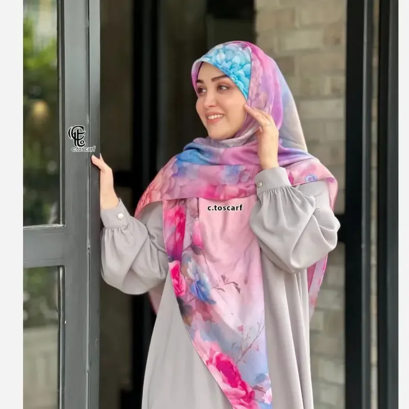 روسری نخ کاستوم طرح درنا سایز 140 صورتی چرخ دوز سیتو 2