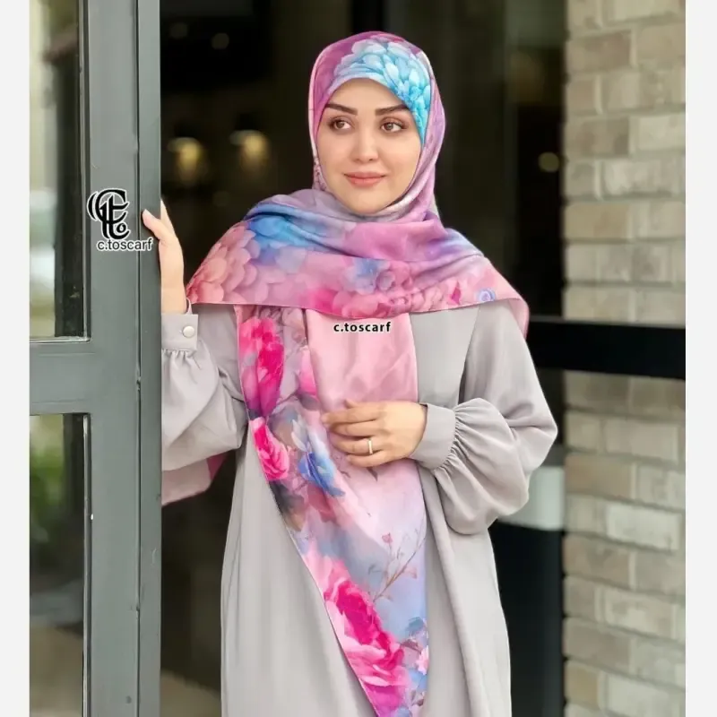 روسری نخ کاستوم طرح درنا سایز 140 صورتی چرخ دوز سیتو 3