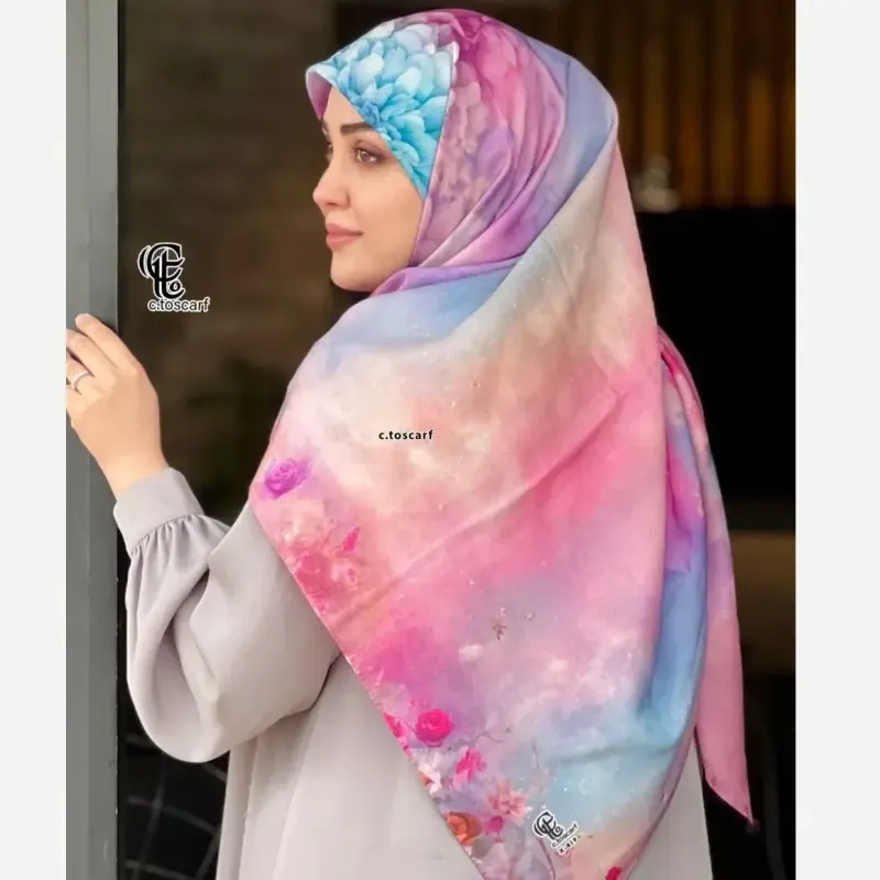 روسری نخ کاستوم طرح درنا سایز 140 صورتی چرخ دوز سیتو 4