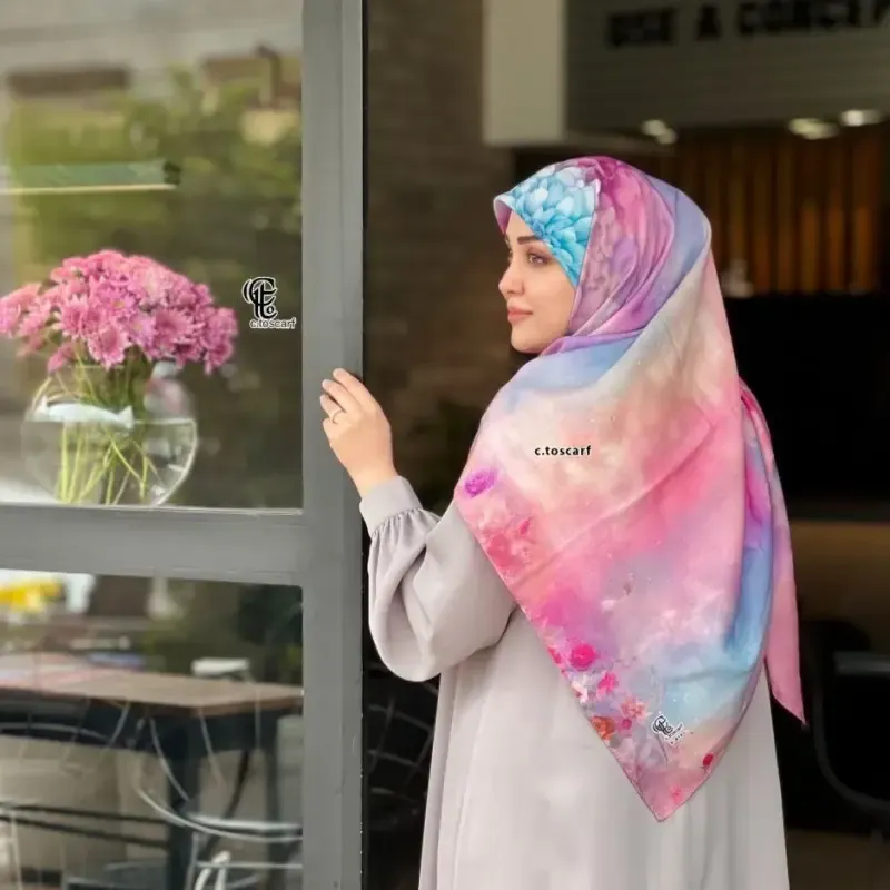 روسری نخ کاستوم طرح درنا سایز 140 صورتی چرخ دوز سیتو 5
