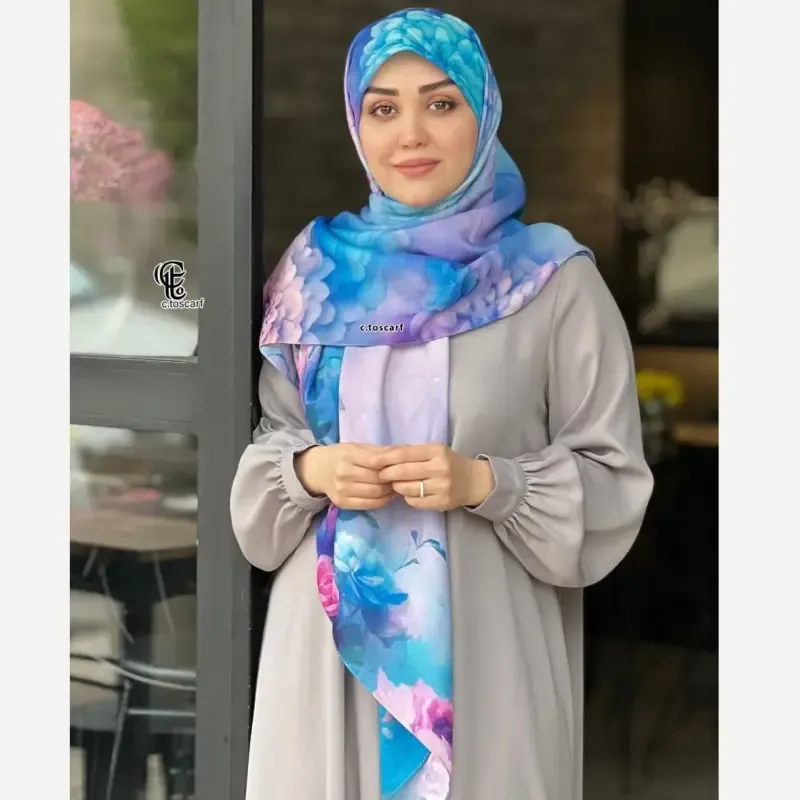 روسری نخ کاستوم طرح درنا سایز 140 صورتی چرخ دوز سیتو 7
