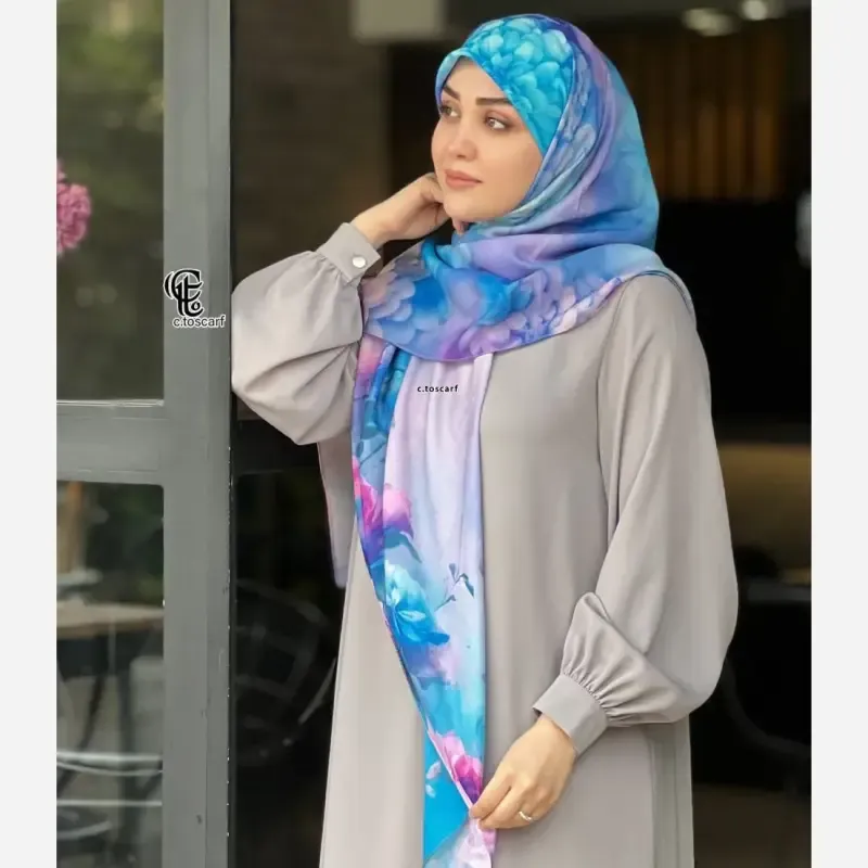 روسری نخ کاستوم طرح درنا سایز 140 صورتی چرخ دوز سیتو 10