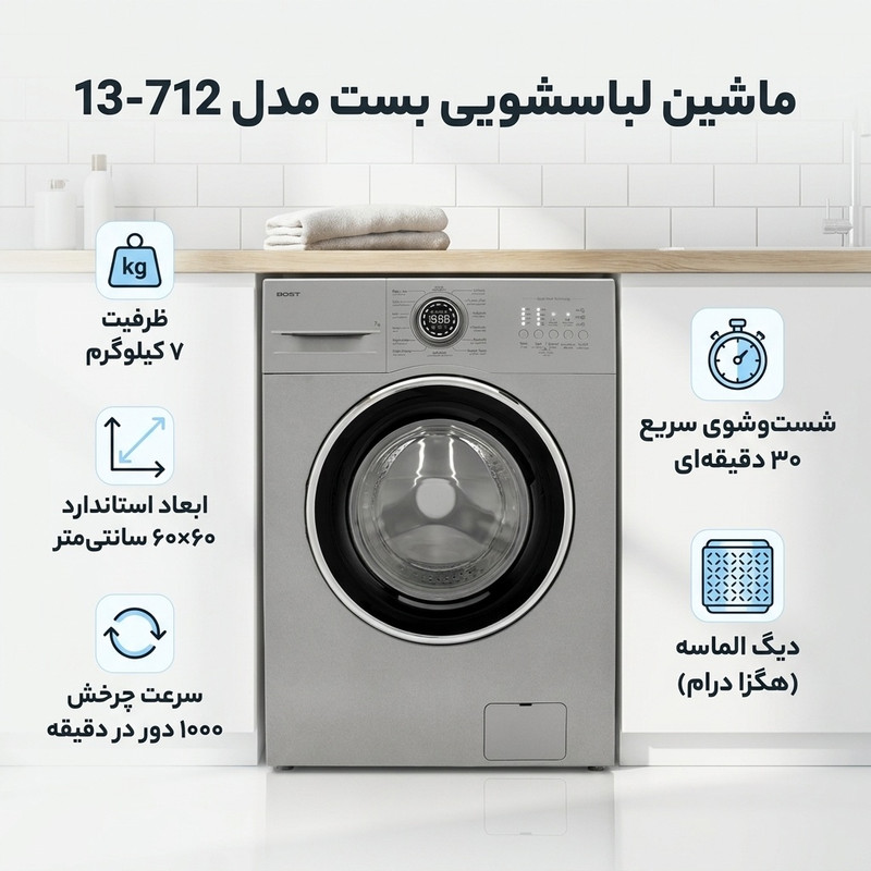 ماشین لباسشویی 7 کیلوگرم اتوماتیک بست مدل 13-712 ad08 4