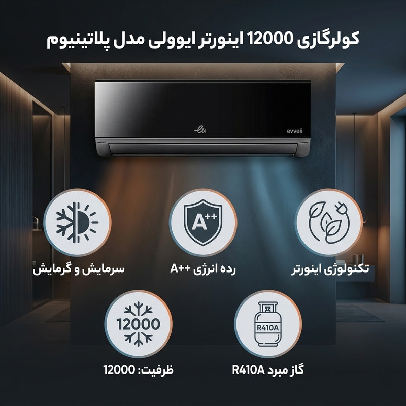 کولرگازی 12000هزار اینورتر ایوولی مدل پلاتینیوم EVDC12kT3 3
