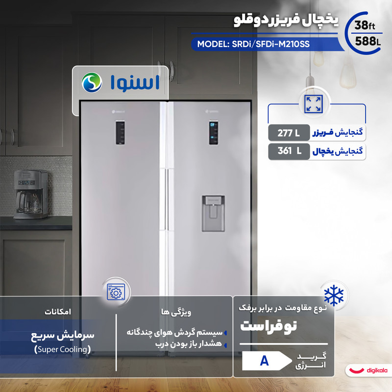 یخچال فریزر دوقلو 38 فوت اسنوا مدل SRDi/SFDi-M210SS 4