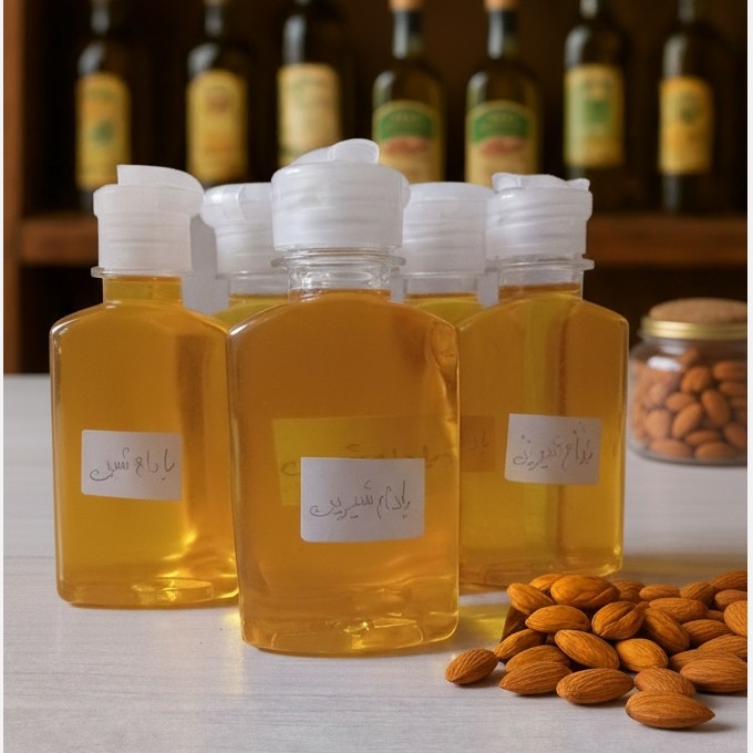 روغن بادام شیرین اصل/نرم کننده و روشن کننده پوست/درمان موخوره/120 سی سی