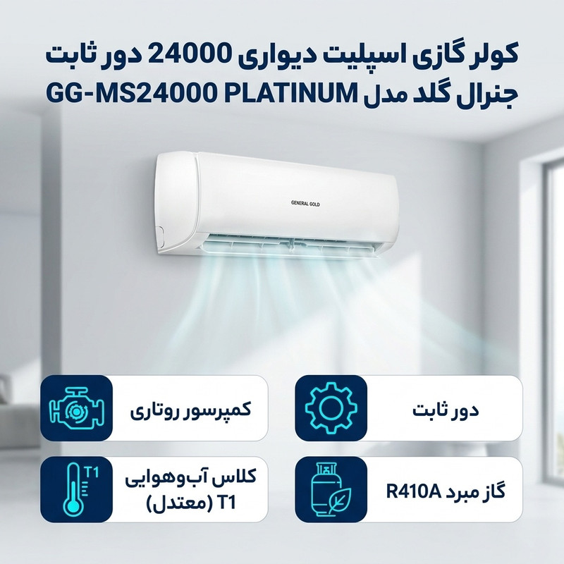 کولر گازی اسپلیت دیواری 24000 دور ثابت جنرال گلد مدل GG-MS24000 PLATINUM 5